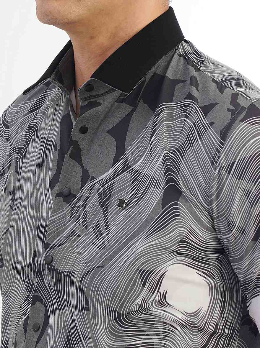 Black Printed Slim Fit Party Wear Shirt | JB Studio