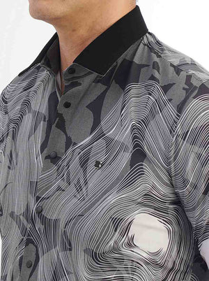 Black Printed Slim Fit Party Wear Shirt | JB Studio