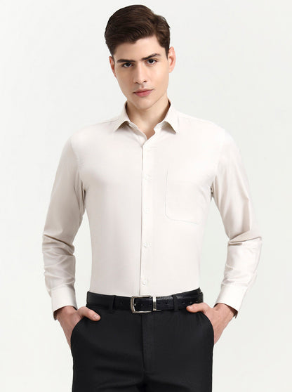 Cream Solid Regular Fit Formal Shirt | JadeBlue