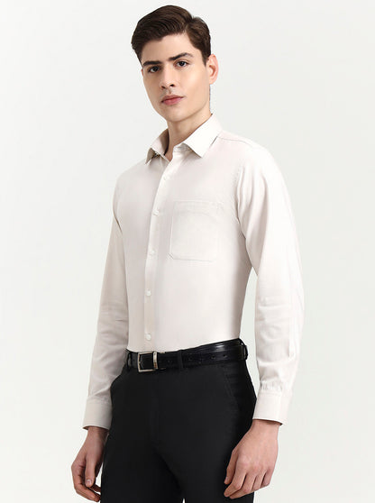 Cream Solid Regular Fit Formal Shirt | JadeBlue