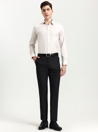 Cream Solid Regular Fit Formal Shirt | JadeBlue