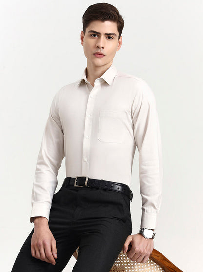 Cream Solid Regular Fit Formal Shirt | JadeBlue