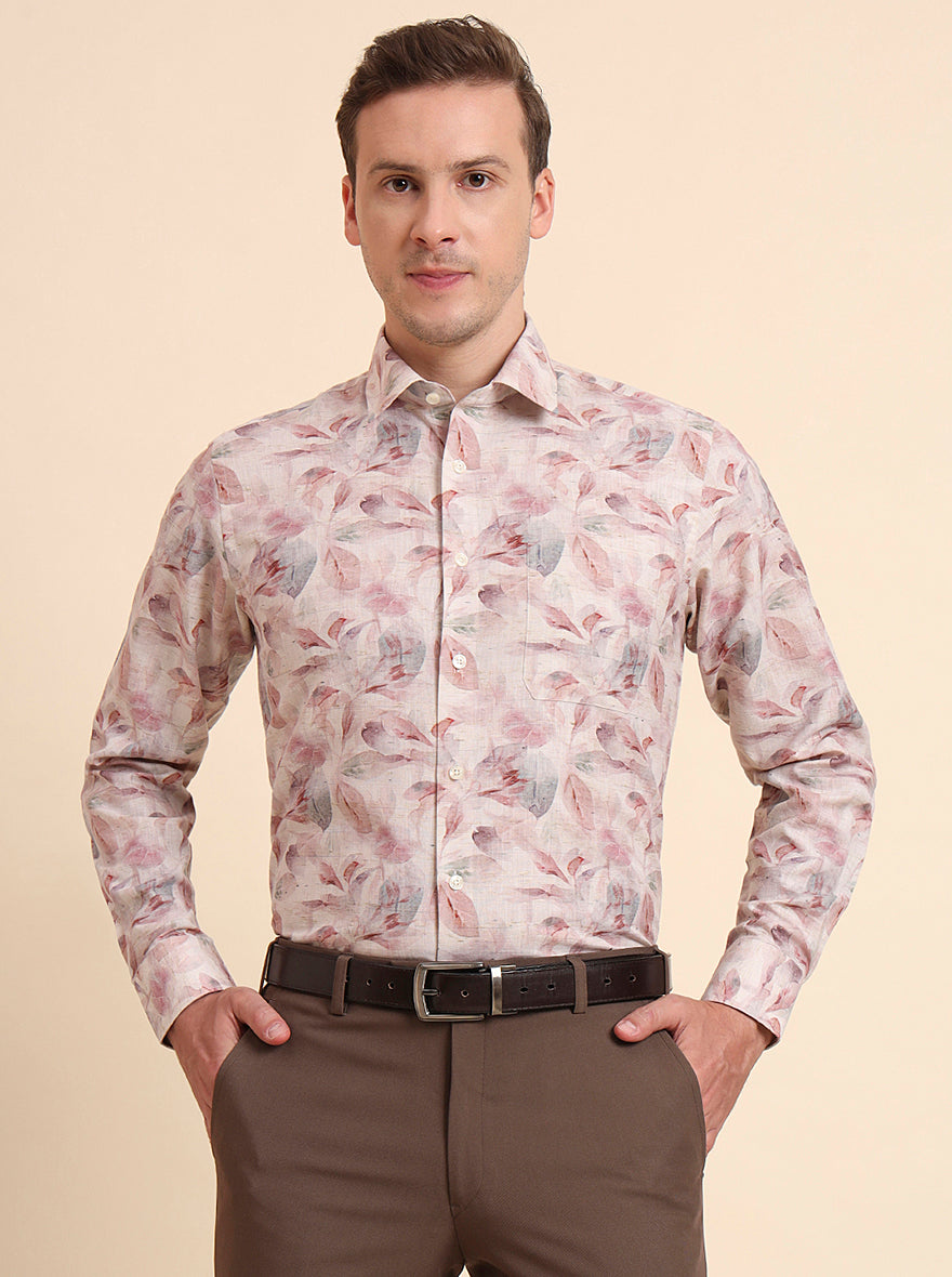 Dusty Pink Printed Regular Fit Formal Shirt | JadeBlue