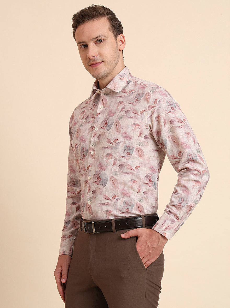 Dusty Pink Printed Regular Fit Formal Shirt | JadeBlue