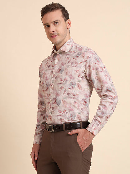 Dusty Pink Printed Regular Fit Formal Shirt | JadeBlue