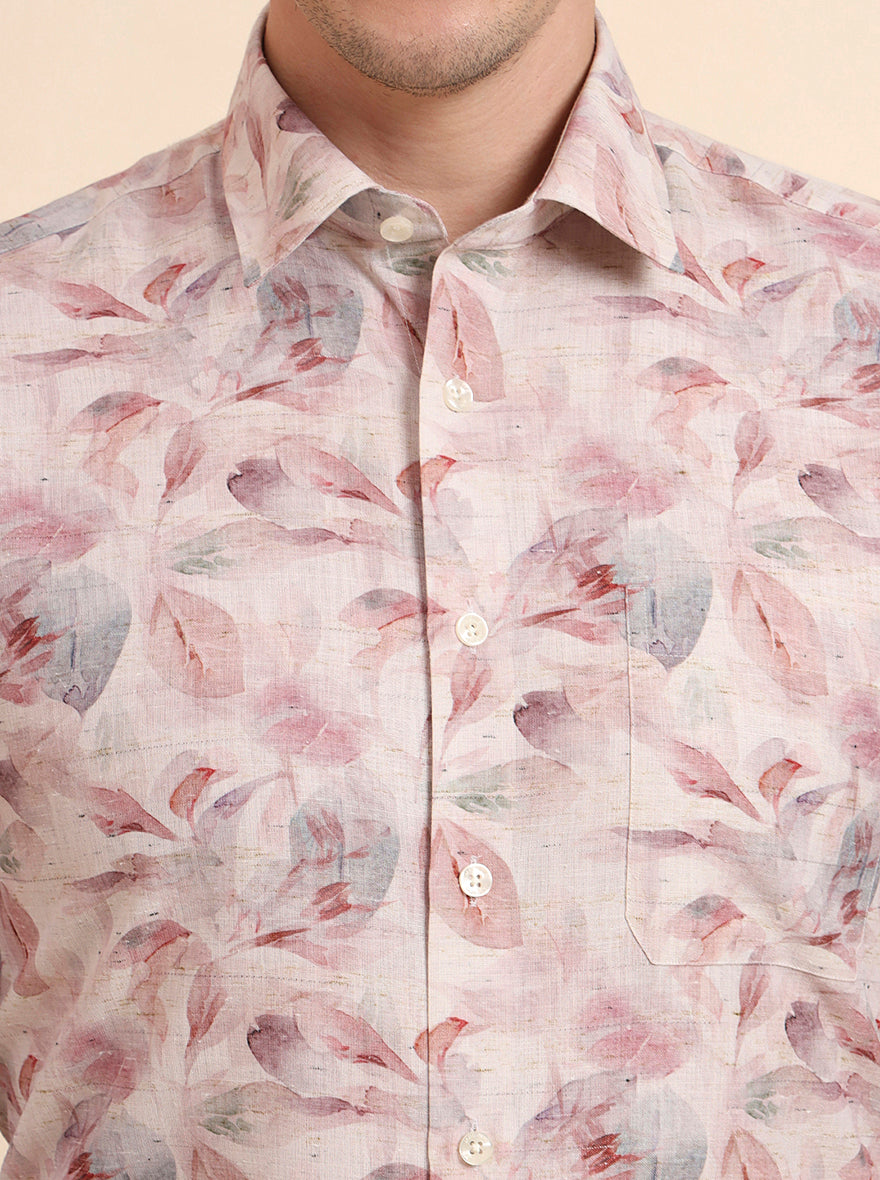 Dusty Pink Printed Regular Fit Formal Shirt | JadeBlue
