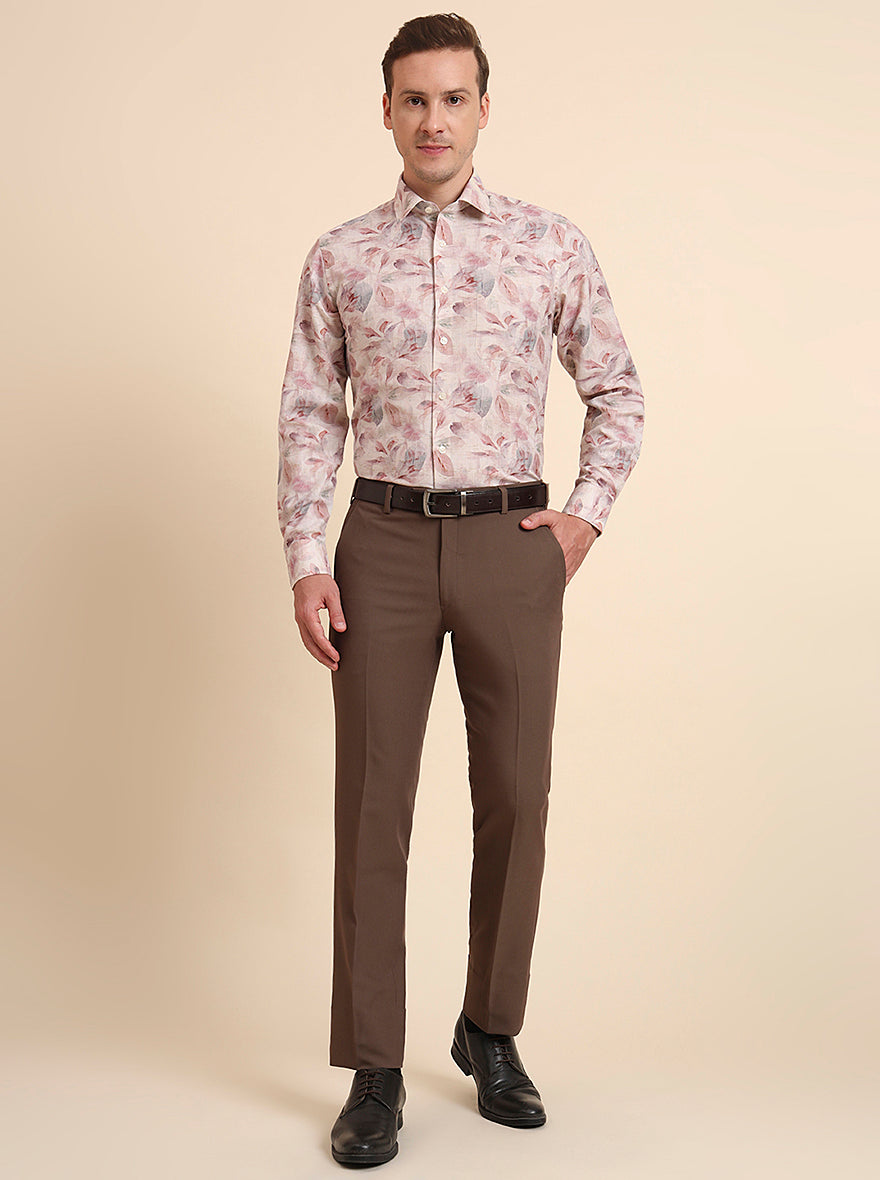 Dusty Pink Printed Regular Fit Formal Shirt | JadeBlue