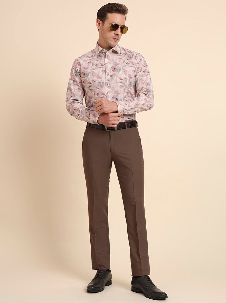 Dusty Pink Printed Regular Fit Formal Shirt | JadeBlue