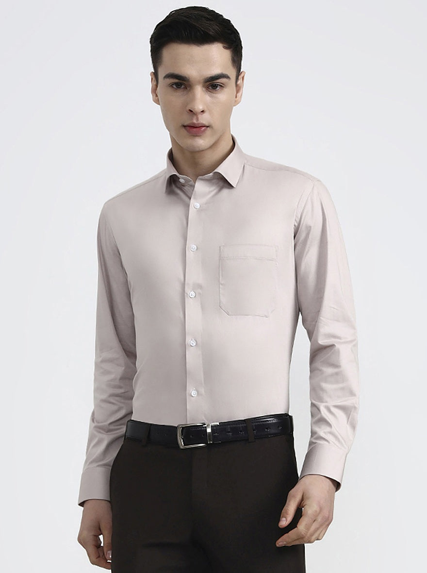 Peach Solid Slim Fit Formal Shirt | Greenfibre
