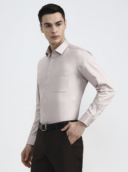 Peach Solid Slim Fit Formal Shirt | Greenfibre