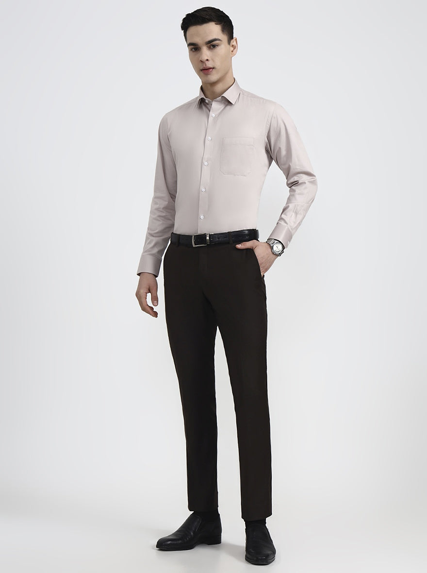 Peach Solid Slim Fit Formal Shirt | Greenfibre