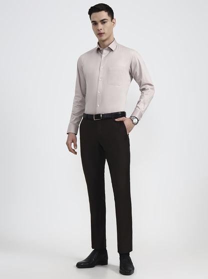 Peach Solid Slim Fit Formal Shirt | Greenfibre