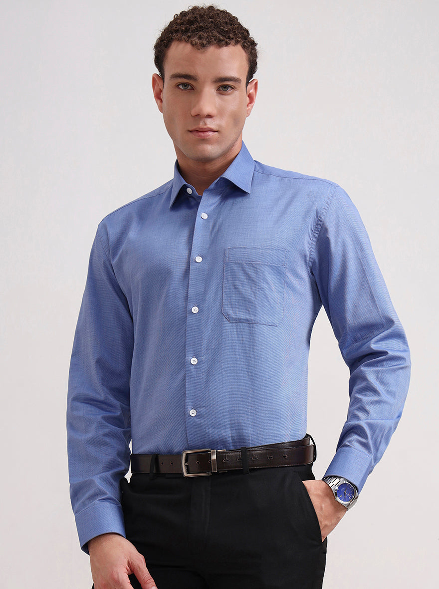 Raw Blue Solid Regular Fit Formal Shirt | JadeBlue