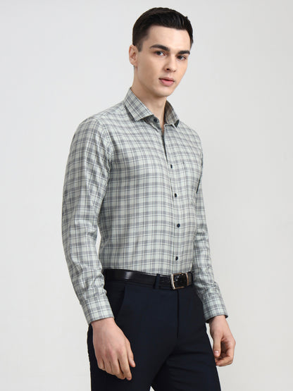 Pista Grey Checked Slim Fit Formal Shirt | Greenfibre
