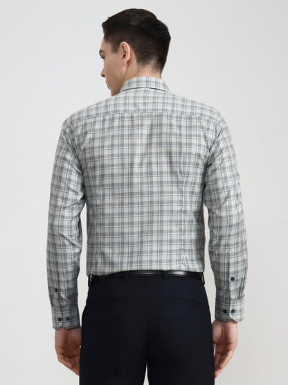 Pista Grey Checked Slim Fit Formal Shirt | Greenfibre