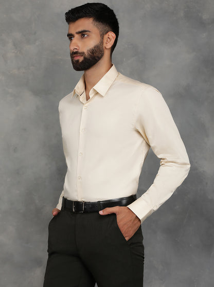 Cream Solid Slim Fit Casual Shirt | GreenFibre