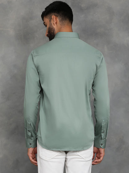 Green Solid Slim Fit Casual Shirt | GreenFibre