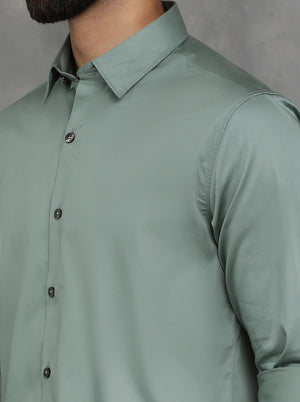 Green Solid Slim Fit Casual Shirt | GreenFibre