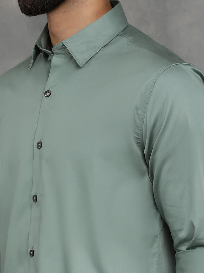 Green Solid Slim Fit Casual Shirt | GreenFibre
