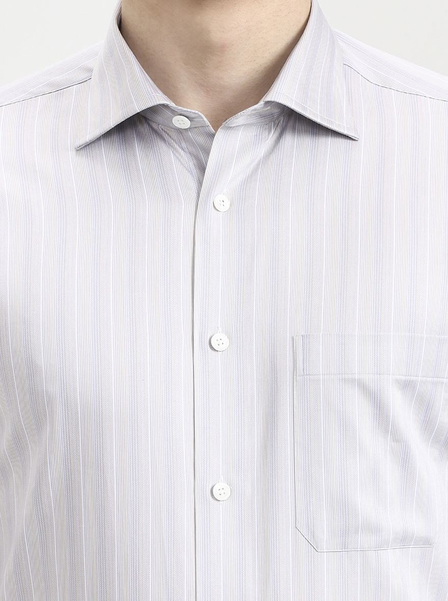 Grey Striped Slim Fit Formal Shirt | JadeBlue Super Luxe