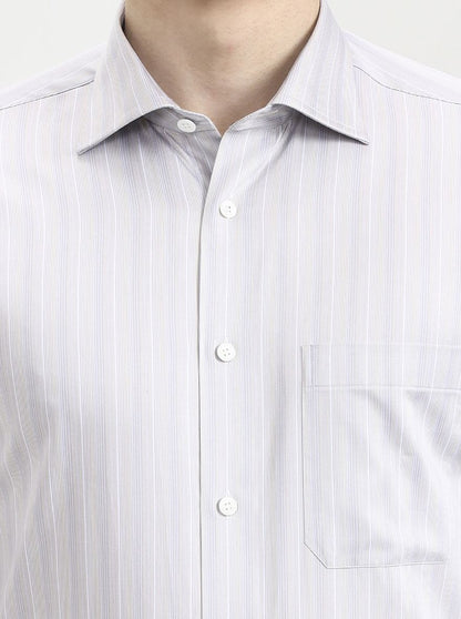 Grey Striped Slim Fit Formal Shirt | JadeBlue Super Luxe
