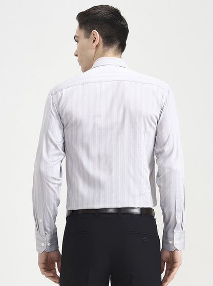 Grey Striped Slim Fit Formal Shirt | JadeBlue Super Luxe