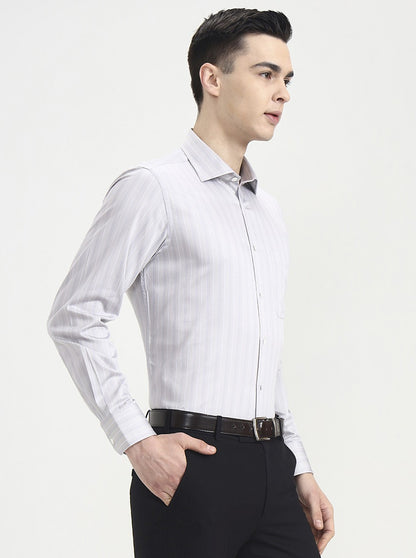 Grey Striped Slim Fit Formal Shirt | JadeBlue Super Luxe