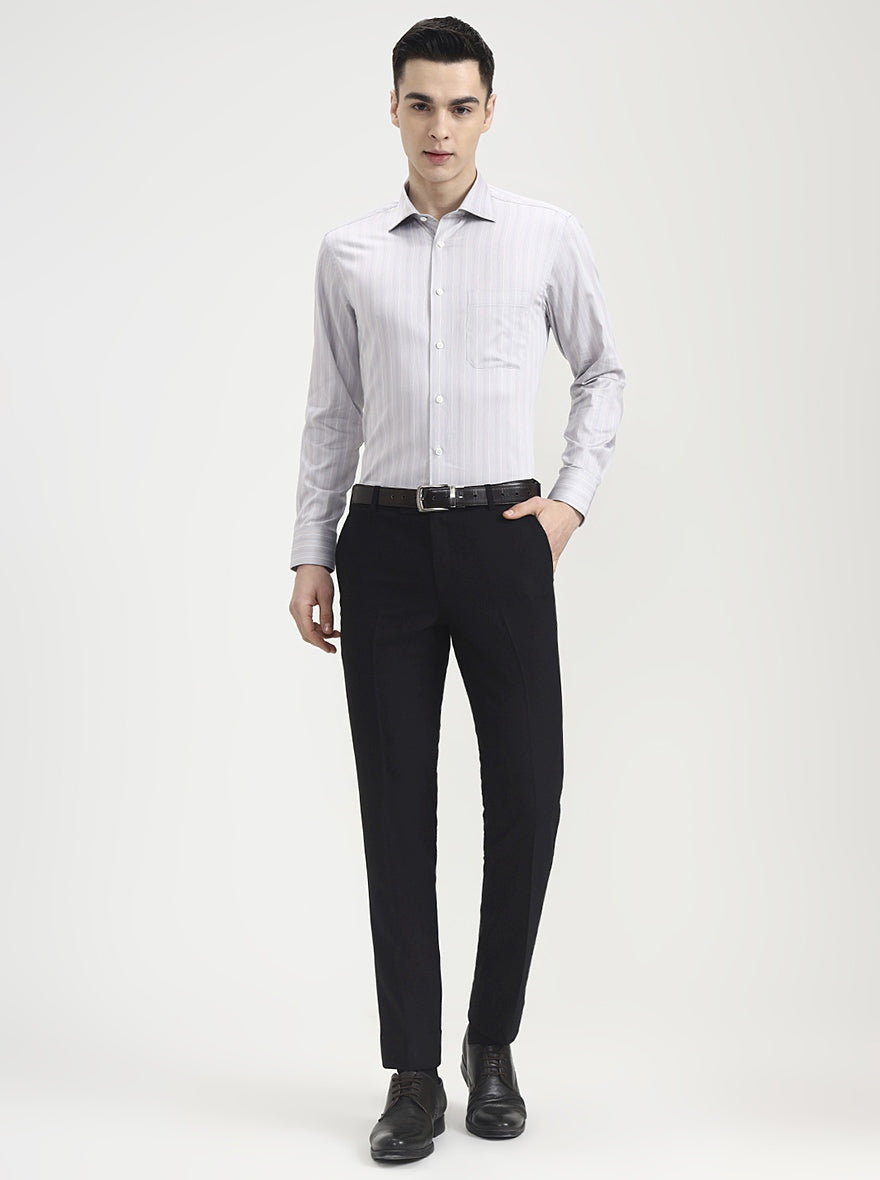 Grey Striped Slim Fit Formal Shirt | JadeBlue Super Luxe