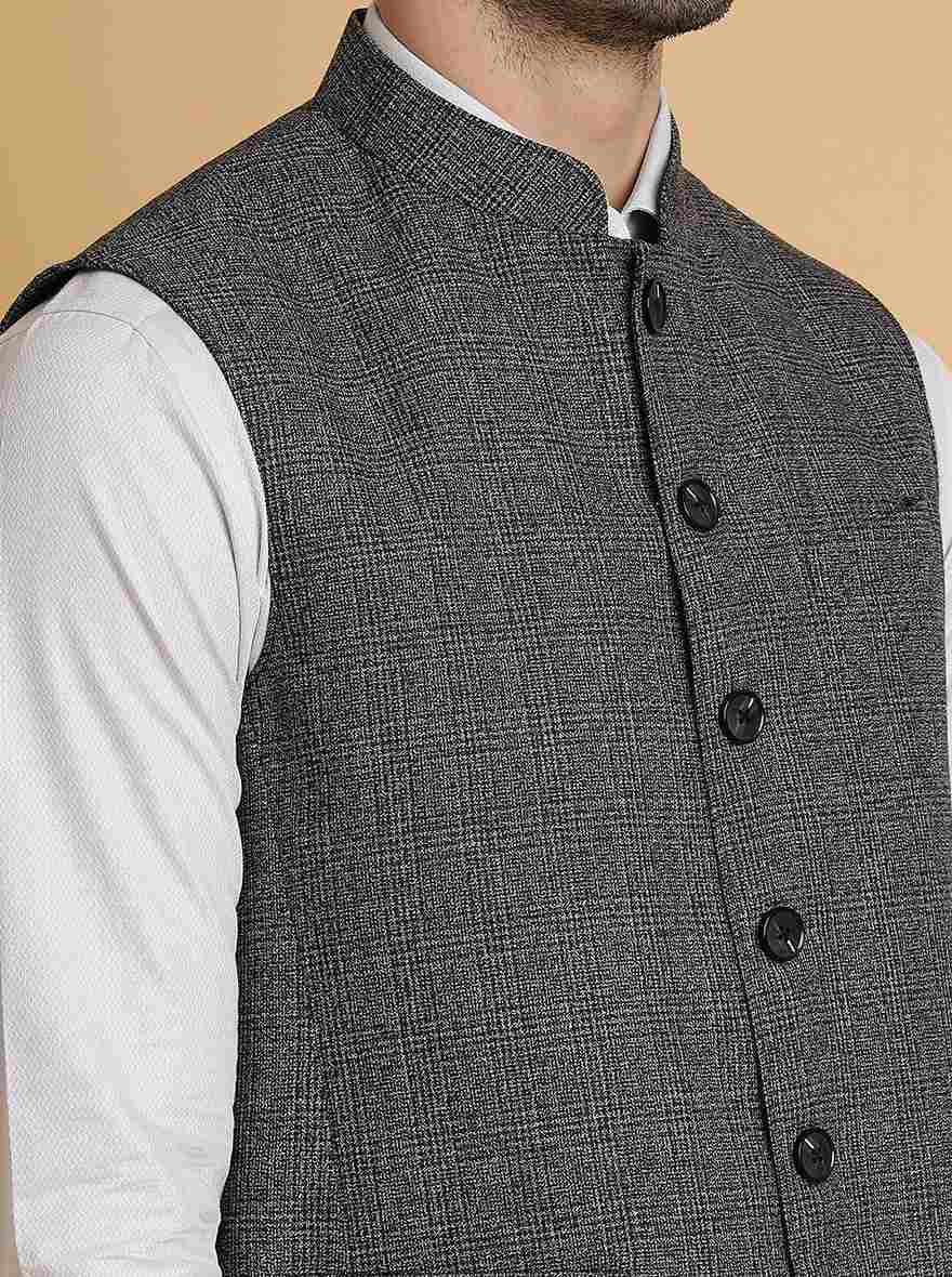 Dark Grey Checked Regular Fit Modi Jacket | JadeBlue