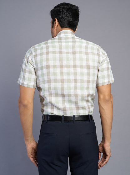 Green Checked Regular Fit Formal Shirt | JadeBlue