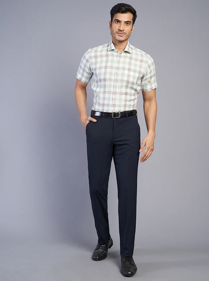 Green Checked Regular Fit Formal Shirt | JadeBlue