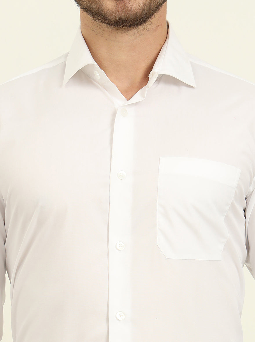 White Solid Slim Fit Formal Shirt | Metal