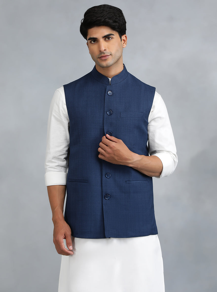 Modi Jacket Blue Terry Rayon Checked Modi Jacket – JadeBlue