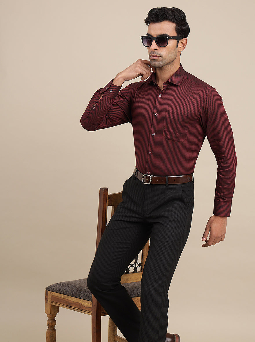 Maroon Solid Slim Fit Formal Shirt | Metal