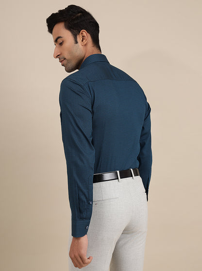Peacock Blue Solid Slim Fit Formal Shirt | Metal