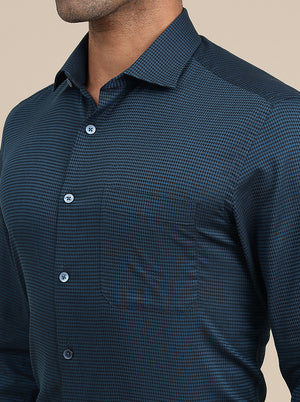 Peacock Blue Solid Slim Fit Formal Shirt | Metal