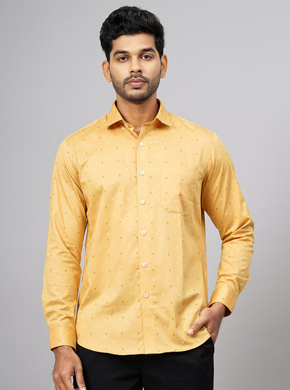 Yellow Printed Slim Fit Formal Shirt | Metal