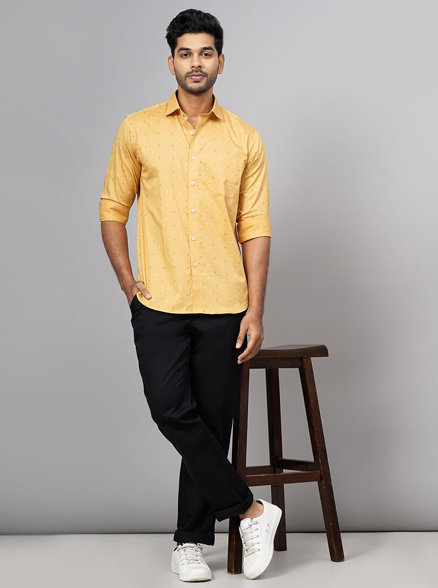 Yellow Printed Slim Fit Formal Shirt | Metal