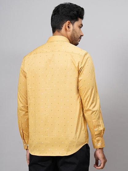 Yellow Printed Slim Fit Formal Shirt | Metal