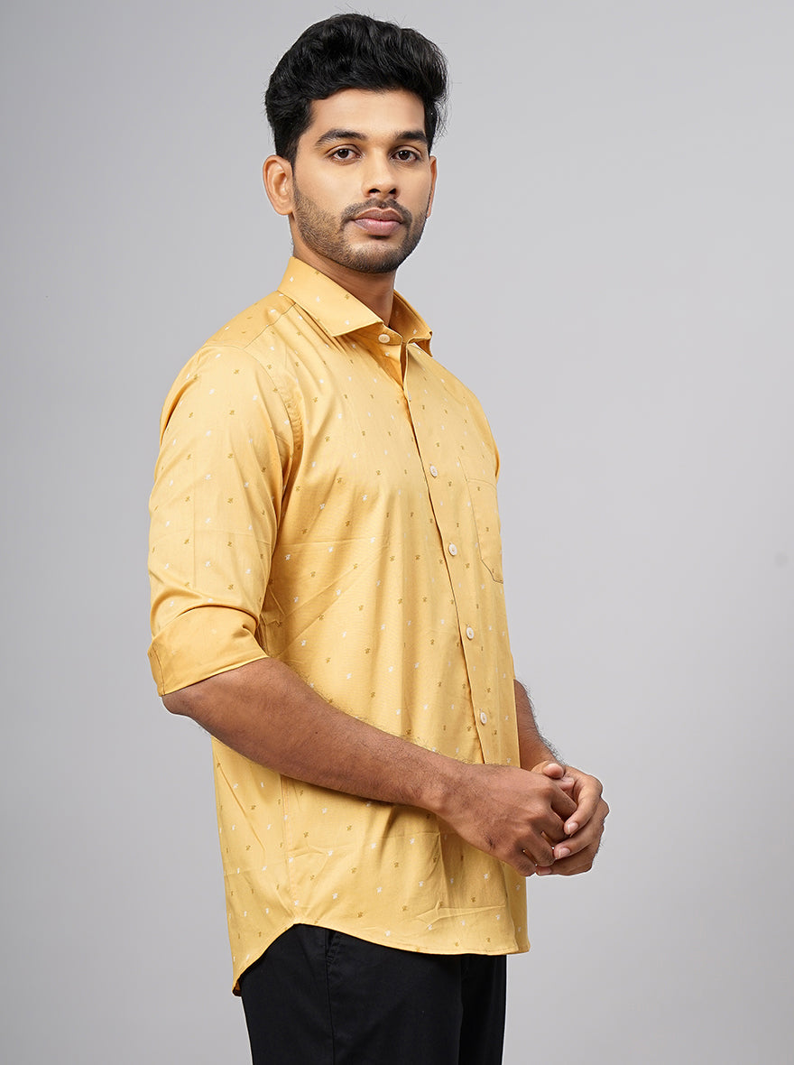 Yellow Printed Slim Fit Formal Shirt | Metal