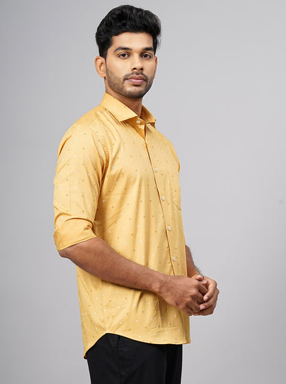 Yellow Printed Slim Fit Formal Shirt | Metal