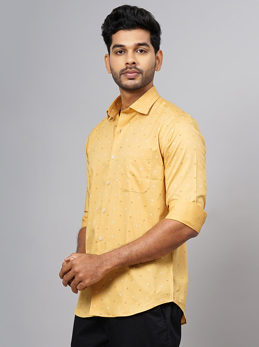 Yellow Printed Slim Fit Formal Shirt | Metal