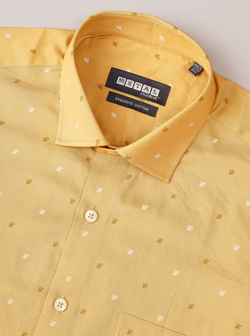 Yellow Printed Slim Fit Formal Shirt | Metal