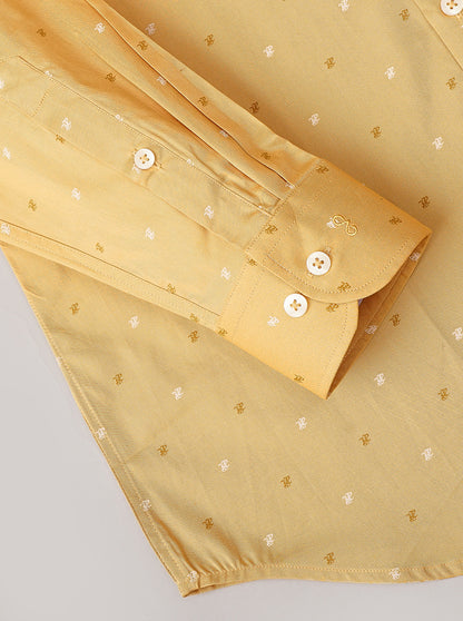Yellow Printed Slim Fit Formal Shirt | Metal