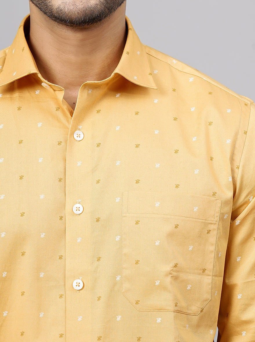 Yellow Printed Slim Fit Formal Shirt | Metal