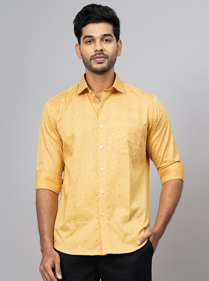 Yellow Printed Slim Fit Formal Shirt | Metal