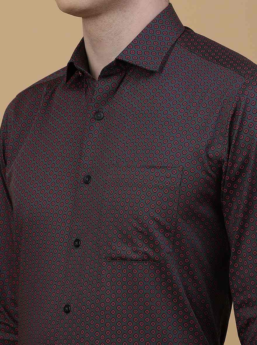 Maroon Printed Slim Fit Formal Shirt | Metal