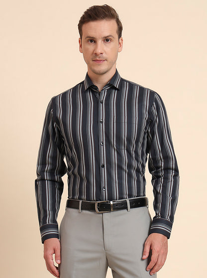 Green Striped Slim Fit Formal Shirt | Metal
