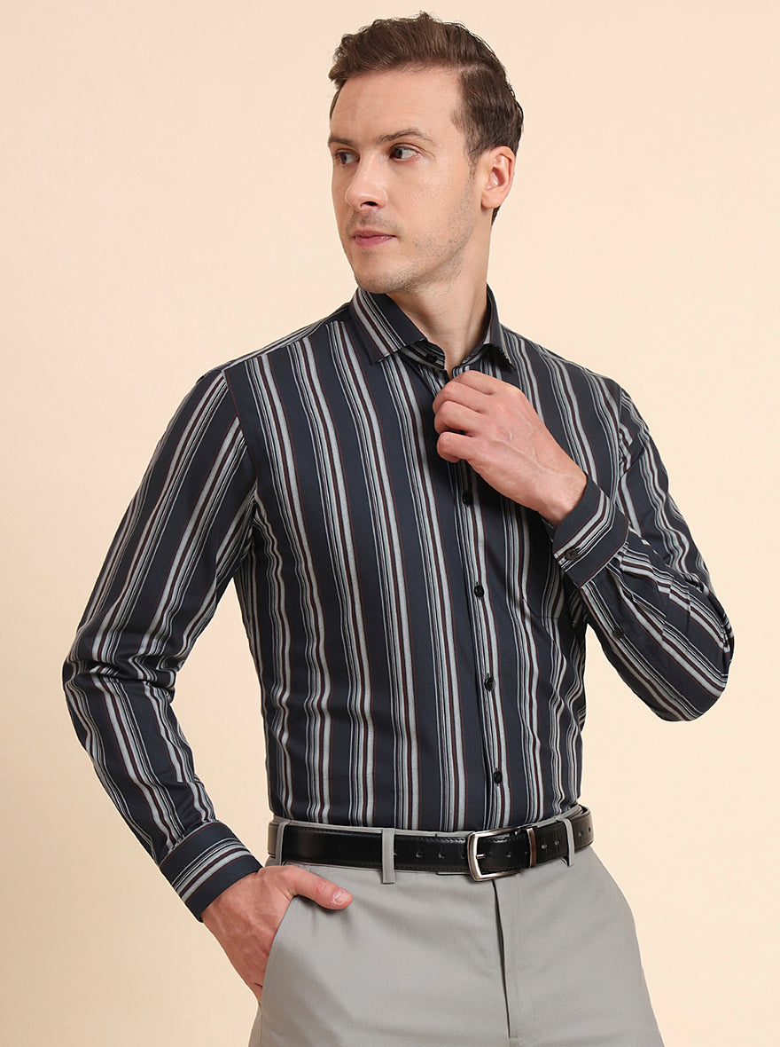 Green Striped Slim Fit Formal Shirt | Metal