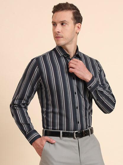 Green Striped Slim Fit Formal Shirt | Metal
